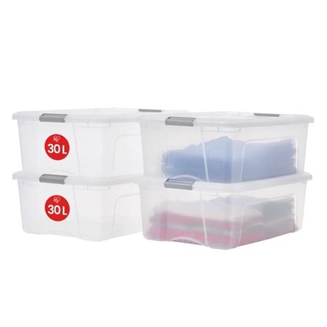 Iris Ohyama Lot de 4 grandes boîtes de rangement en plastique de 30L