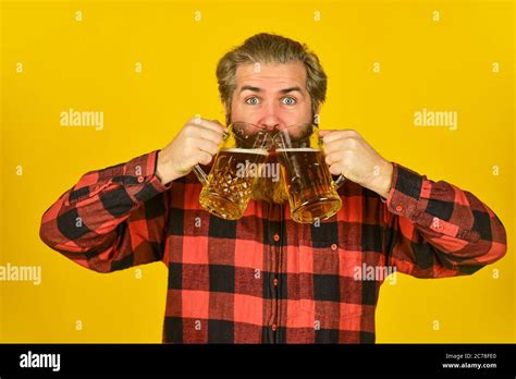 Mature Bearded Guy Hold Beer Glass Cheers Toast Holiday Celebration Fathers Day Birthday