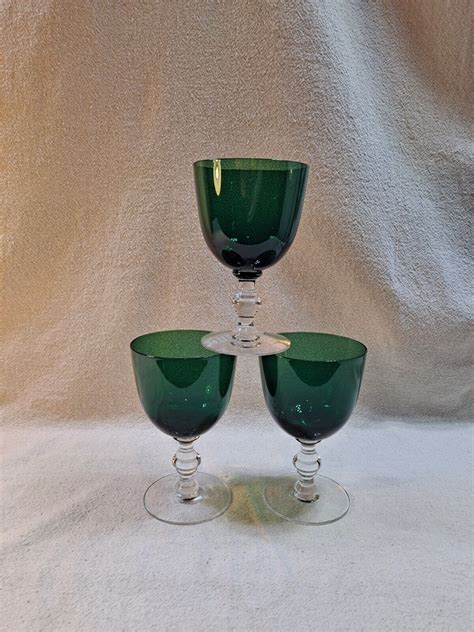 Vintage Tiffin Franciscan Killarney Green Stem 17394 Set Of 3 Wine