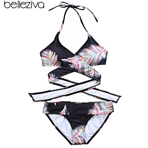 Belleziva Women Sexy Bikini Set Print Push Up Padded Bra Swimsuit