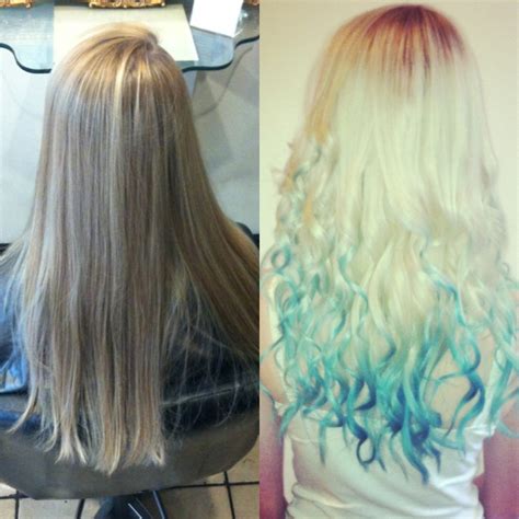 Before and after dip dye dipdyed hair blonde and blue hairdressing ...