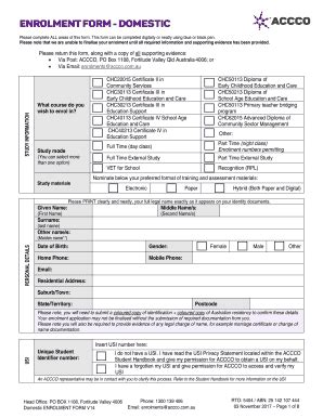 Fillable Online Enrolment Form Domestic Accco Fax Email Print