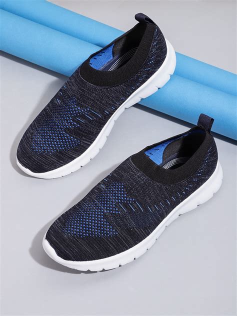 Buy Hrx By Hrithik Roshan Men Navy Blue And Charcoal Grey Woven Design Slip On Sneakers Casual