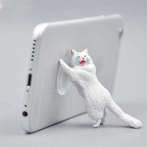 Cute Cat Phone Holder Tablets Desk Sucker Support Resin Mobile Phone