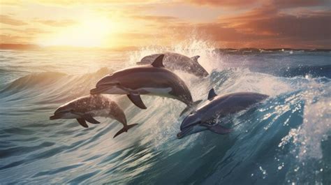 Premium AI Image | Dolphins jumping over breaking waves Generative AI