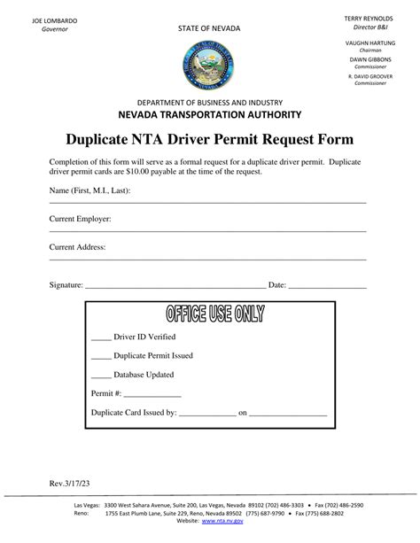 Nevada Duplicate Nta Driver Permit Request Form Fill Out Sign Online