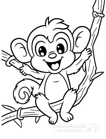 Animal Outline Clipart-monkey sitting on a branch coloring page