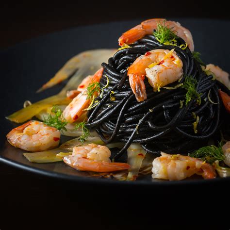 Squid Ink Spaghetti with Shrimp and Fennel | Krumpli