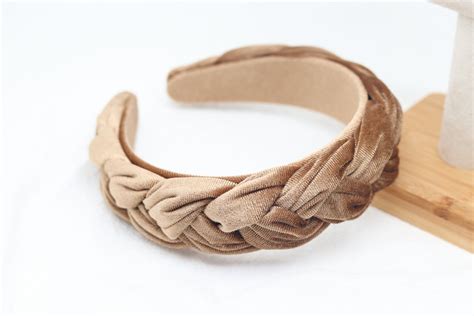 Brown Wide Velvet Alice Hairband Twisted Thick Braided Headband Tiara