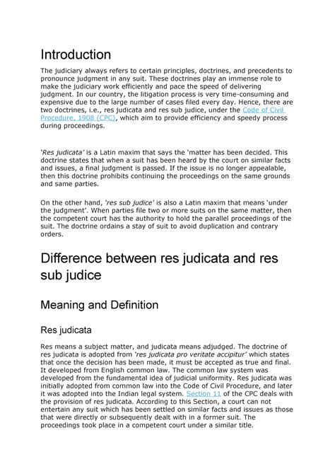 Res Subjudice And Res Judicata Introduction The Judiciary Always