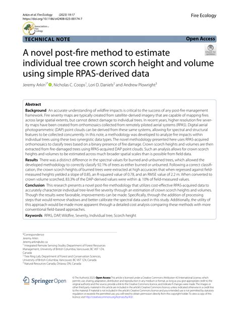 Pdf A Novel Post Fire Method To Estimate Individual Tree Crown Scorch