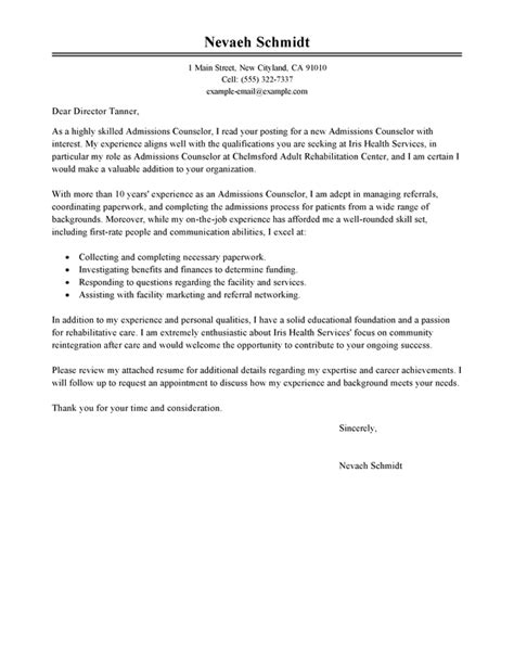 Admissions Counselor Cover Letter Examples Livecareer