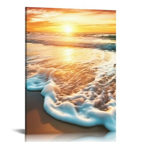 COMIO Ocean Canvas Wall Art Blue Sea Sunset White Beach The Picture