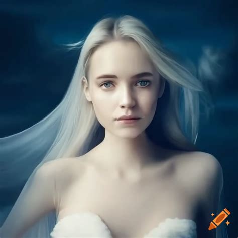 Beautiful Woman Surrounded By Clouds With Pale Skin And Flowing Pale Blond Hair On Craiyon