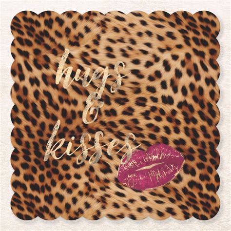 Girly Glam Leopard Hugs And Kisses Lips Paper Coaster Zazzle In 2024