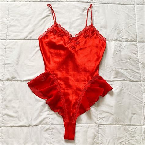 Vintage 80s Red Lace Teddy Lingerie One Piece Etsy