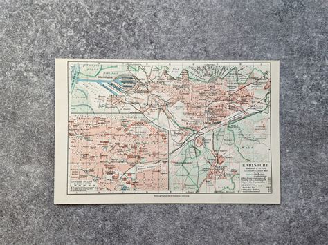 Karlsruhe Antique City Map From Vintage Poster Original Historical