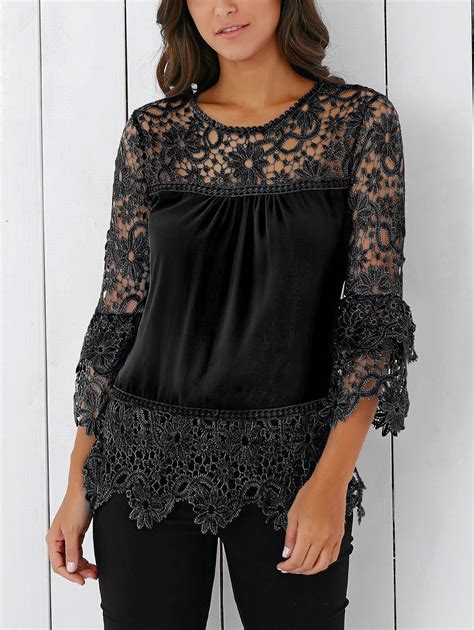 29 Off Lace Insert Crochet Lace Blouse Rosegal