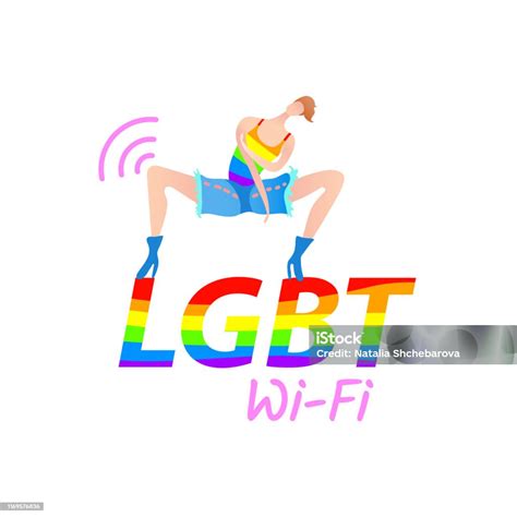 Vector Colorful Illustration Trendy Gay Man On Heels With Lgbt Wifi