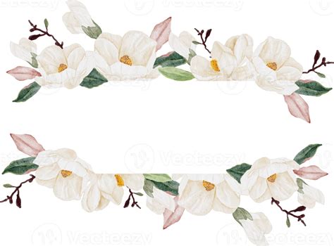 Watercolor White Magnolia Flower Branch Bouquet Square Banner