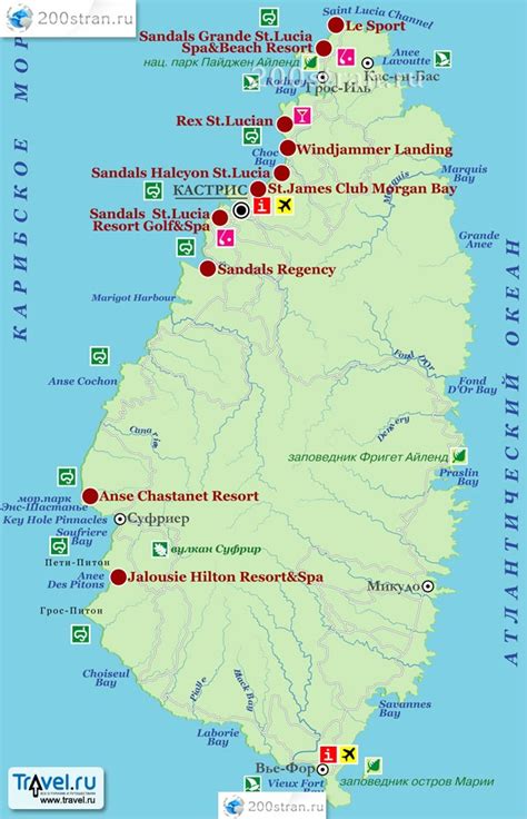 St Lucia Map Of Hotels - Baker Island Topographic Map & Navigational Guide