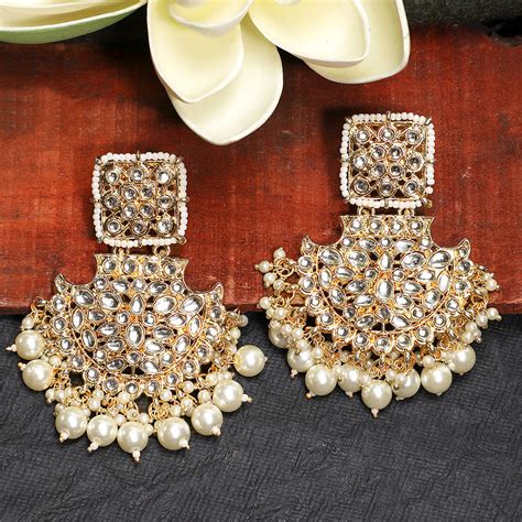 Yellow Chimes Gold Toned Kundan Studded Ethnic Square Chandbali