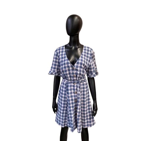 Sportsgirl Womens Size 14 Short Sleeve Dress Blue Checked White S