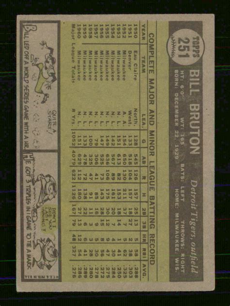 1961 TOPPS BASEBALL 251 BILL BRUTON INV J8179 EBay