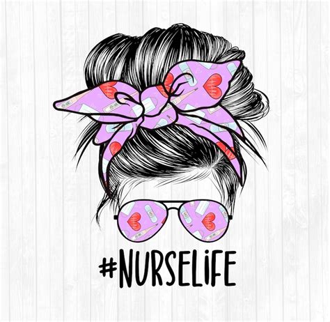 Nurse Life Messy Bun Black Hair Sublimation Design Etsy