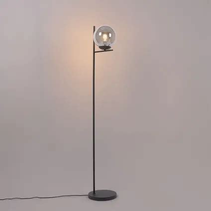 Qazqa Art Deco Vloerlamp Zwart Met Glas Smoke Flore