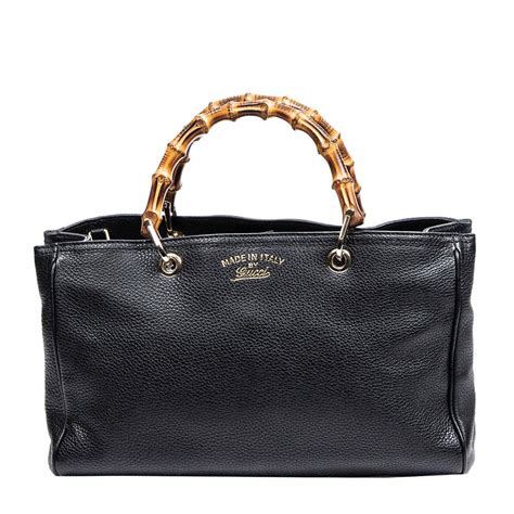 Gucci Bamboo Shopper Tote In Black Calfskin Leather Handbags And Purses