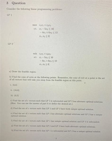 Solved Consider The Following Linear Programming Problens Chegg