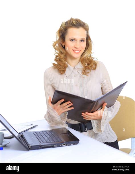 Nice Business Woman Checks The Reports For The Month Stock Photo Alamy