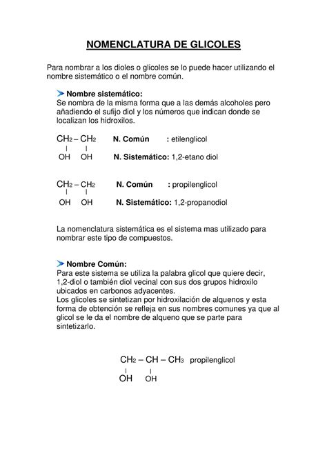 Los Dioles Los Dioses Son Alcoholes Con Dos Grupos Oh Nomenclatura