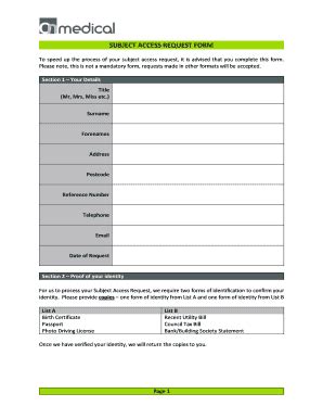 Fillable Online Subject Access Request Form On Hire Fax Email Print