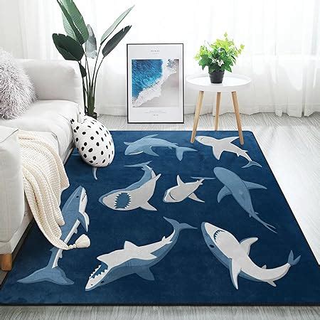 Amazon Alaza Blue Cartoon Shark Print Area Rug Rugs For Living