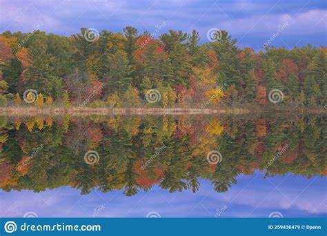 Autumn Reflection At Sunrise Long Lake Stock Image Image Of Color