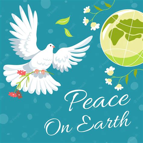 Premium Vector Peace On Earth White Dove Flying With Flower