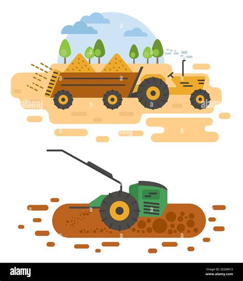 Agricultural Machinery Vector Icon Set Isolated On White Scene Farming