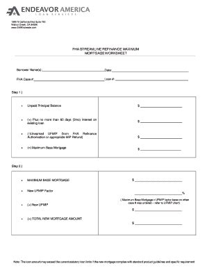 Fillable Online Fha Streamline Refinance Maximum Mortgage Worksheet Fax