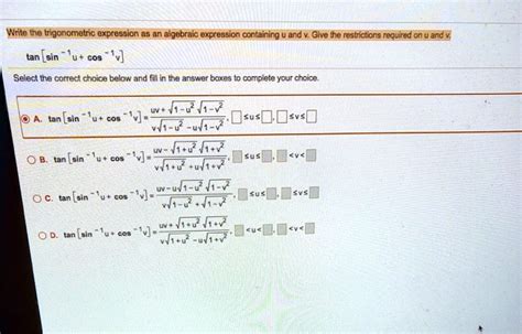 Solved Write The Trigonometric Expression As An Algebraic Expression