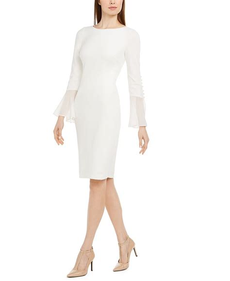 Calvin Klein Chiffon Bell Sleeve Sheath Dress Macys