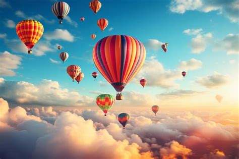 Premium Photo Several Hot Air Balloons Flying In The Sky Above Clouds Generative Ai