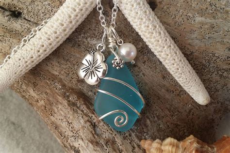 Handmade In Hawaii Wire Wrapped Turquoise Bay Blue Sea Glass Etsy