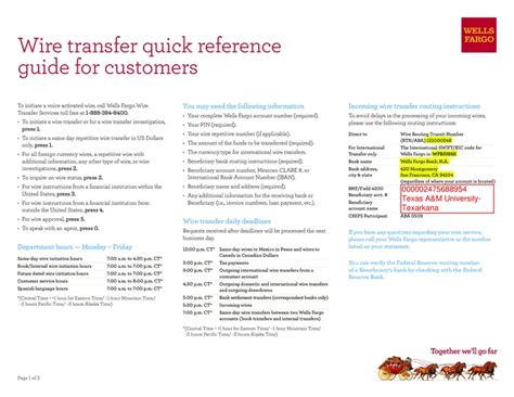 Wells Fargo Wire Transfer Quick Reference Guide