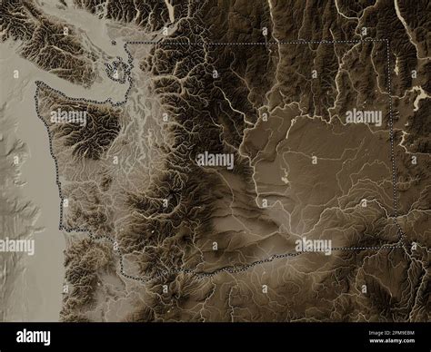 Washington State Of United States Of America Elevation Map Colored In