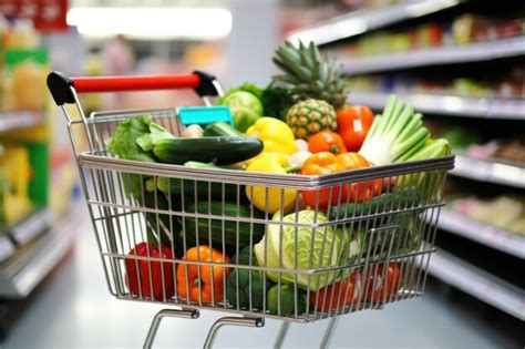 Premium AI Image | Shopping cart in grocery store full of fruits and ...