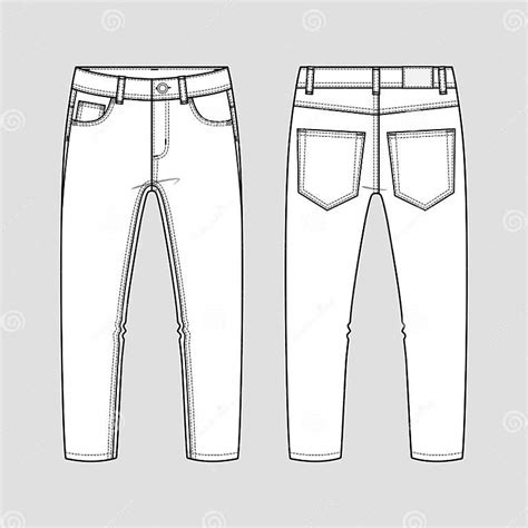 Men`s Jeans Technical Sketch Vector Illustration Mockup Template