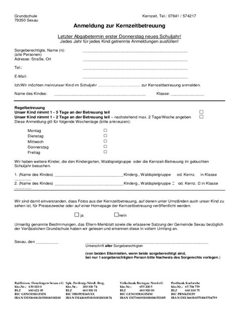 Ausf Llbar Online Kernzeitbetreuung An Der Grundschule Sexau Fax Email