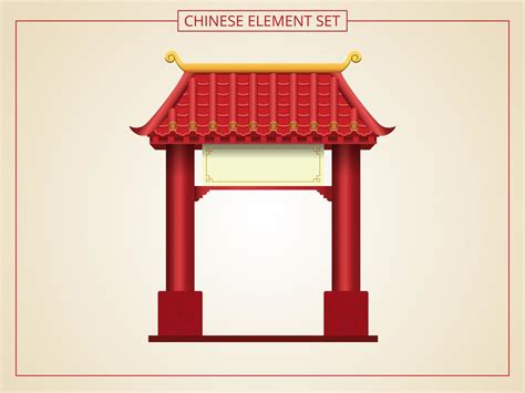 Entrada China Con Techo Rojo Y Cartel En Blanco Vector En Vecteezy